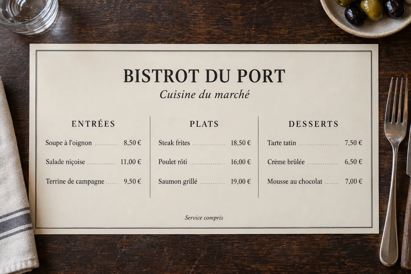 Restaurant menu translated from a foreign language
